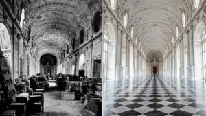 La Galleria Grande prima e dopo il restauro